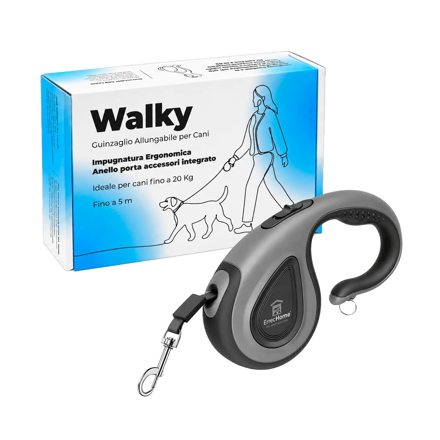 ErrecHome Walky Guinzaglio Allungabile fino a 5 m per Cani fino a 20 kg - immagine 1