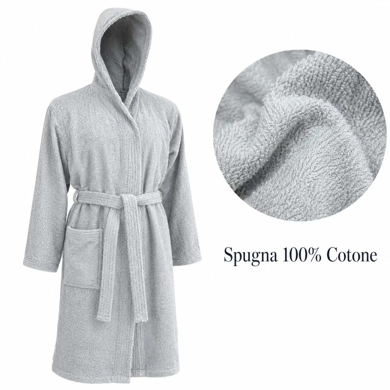 GX GARGIX Accappatoio Uomo Donna in Spugna di Cotone con Cappuccio – Morbido, Assorbente e Confortevole (IT, Testo, XL, Regular, Regular, GX/AC-SPU-GRICH/XL) - immagine 3