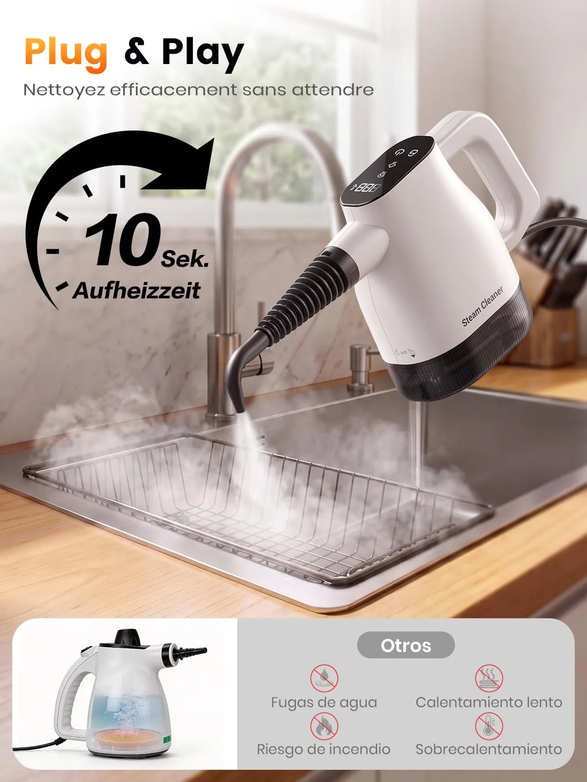 Pulitore a vapore con touchscreen intelligente, riscaldamento in 10 secondi - immagine 2