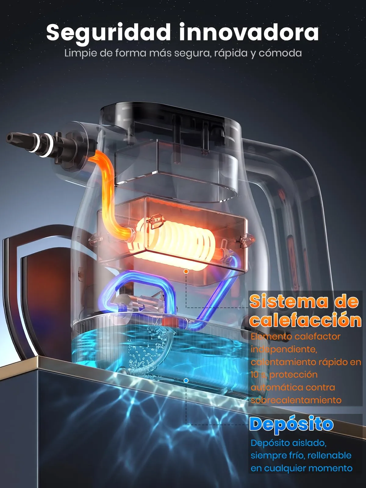 Pulitore a vapore con touchscreen intelligente, riscaldamento in 10 secondi - immagine 5