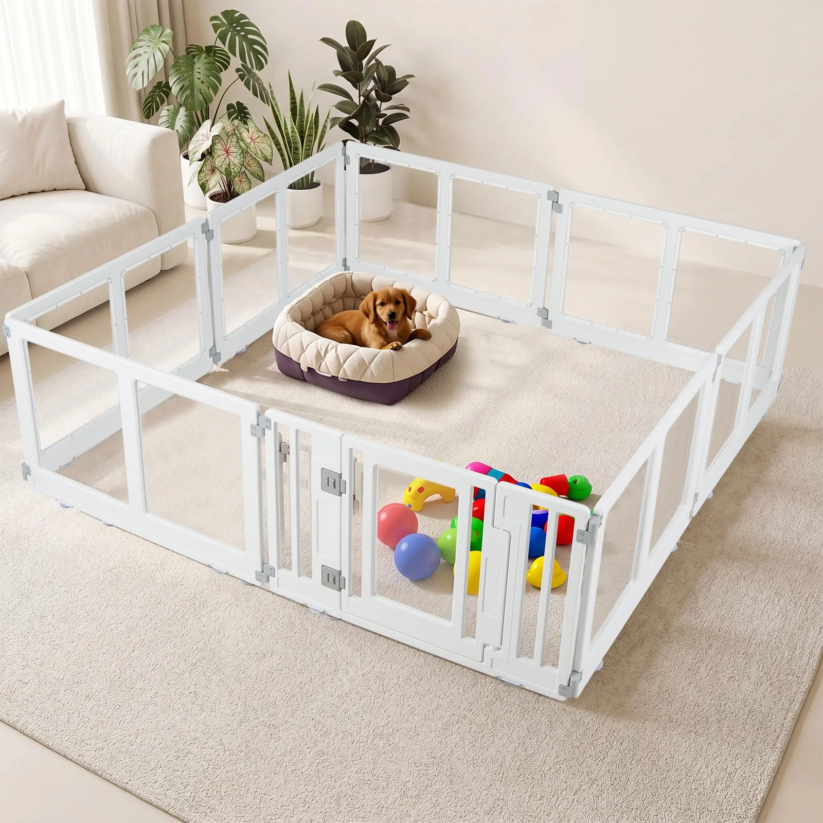 COSTWAY Recinto Trasparente per Cani con 6/8 Pannelli, 8 Panelli - immagine 2