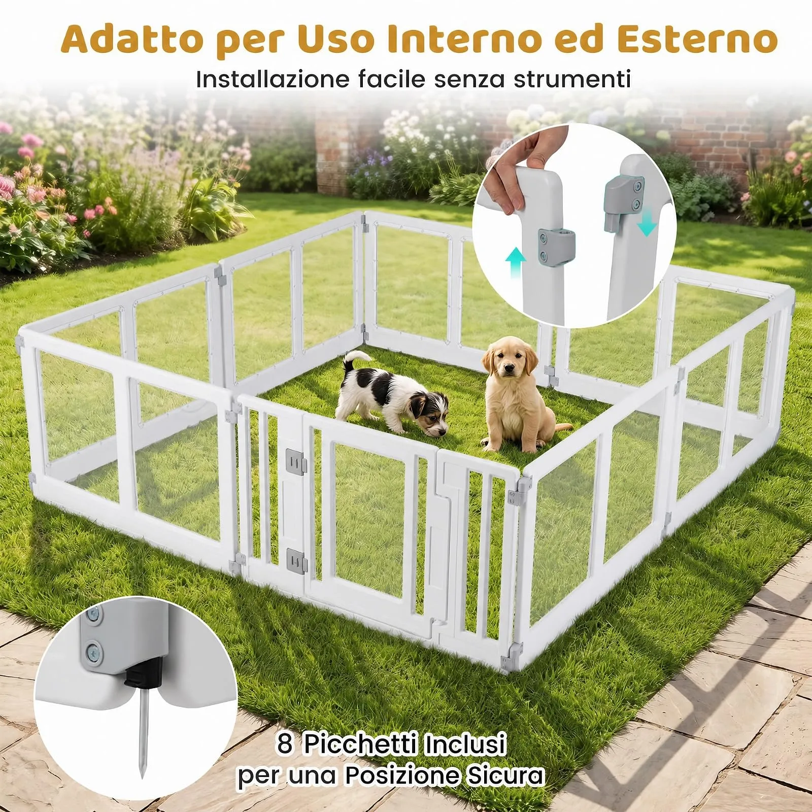 COSTWAY Recinto Trasparente per Cani con 6/8 Pannelli, 8 Panelli - immagine 4