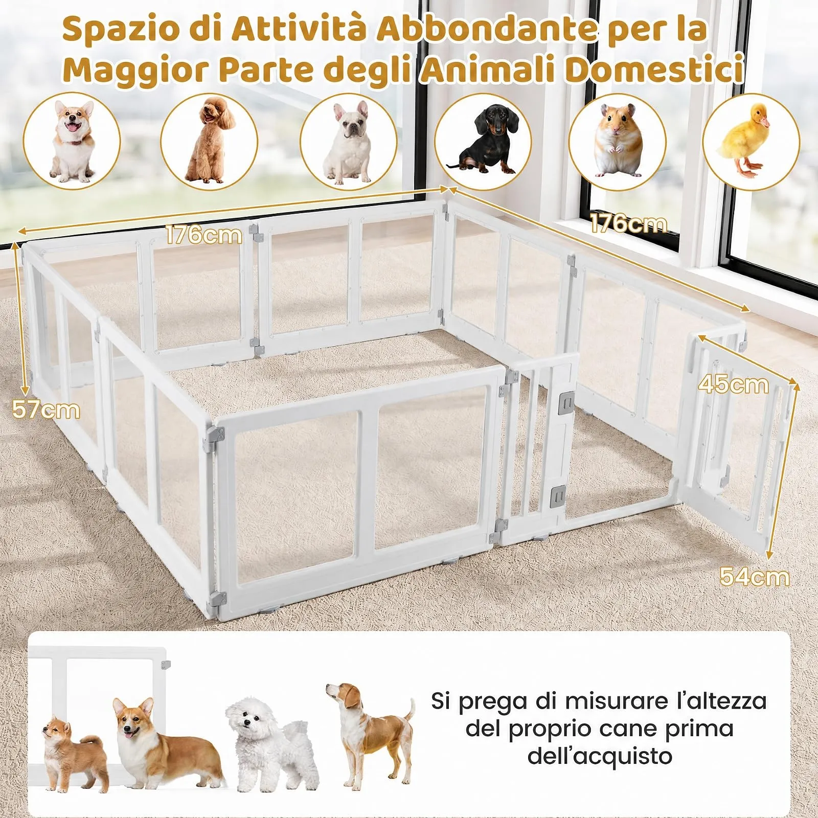 COSTWAY Recinto Trasparente per Cani con 6/8 Pannelli, 8 Panelli - immagine 5