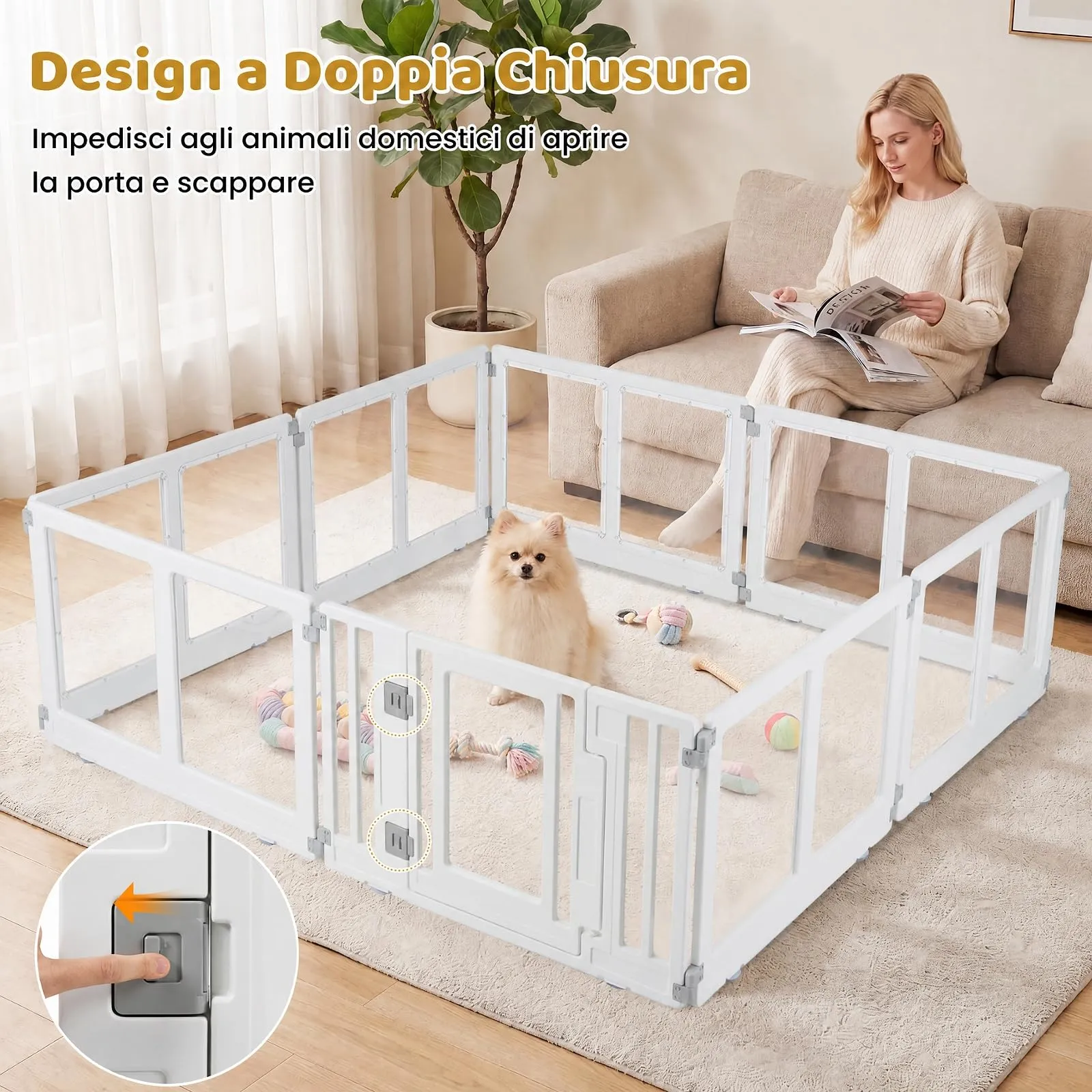 COSTWAY Recinto Trasparente per Cani con 6/8 Pannelli, 8 Panelli - immagine 6