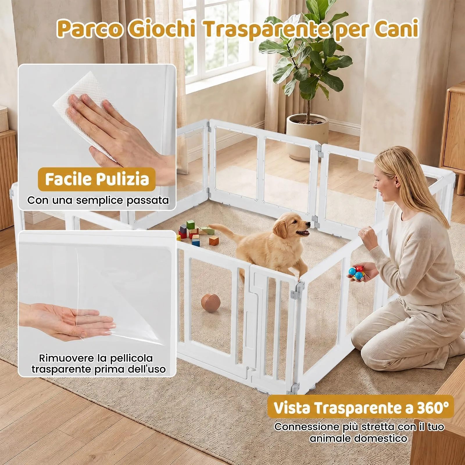 COSTWAY Recinto Trasparente per Cani con 6/8 Pannelli, 8 Panelli - immagine 7