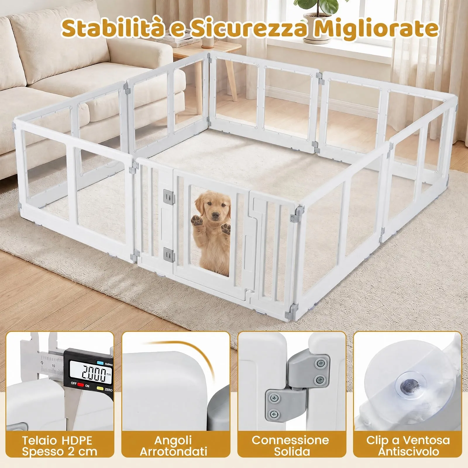 COSTWAY Recinto Trasparente per Cani con 6/8 Pannelli, 8 Panelli - immagine 8