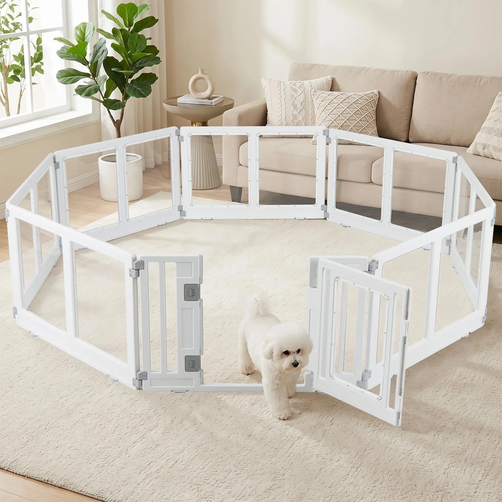 COSTWAY Recinto Trasparente per Cani con 6/8 Pannelli, 8 Panelli - immagine 9