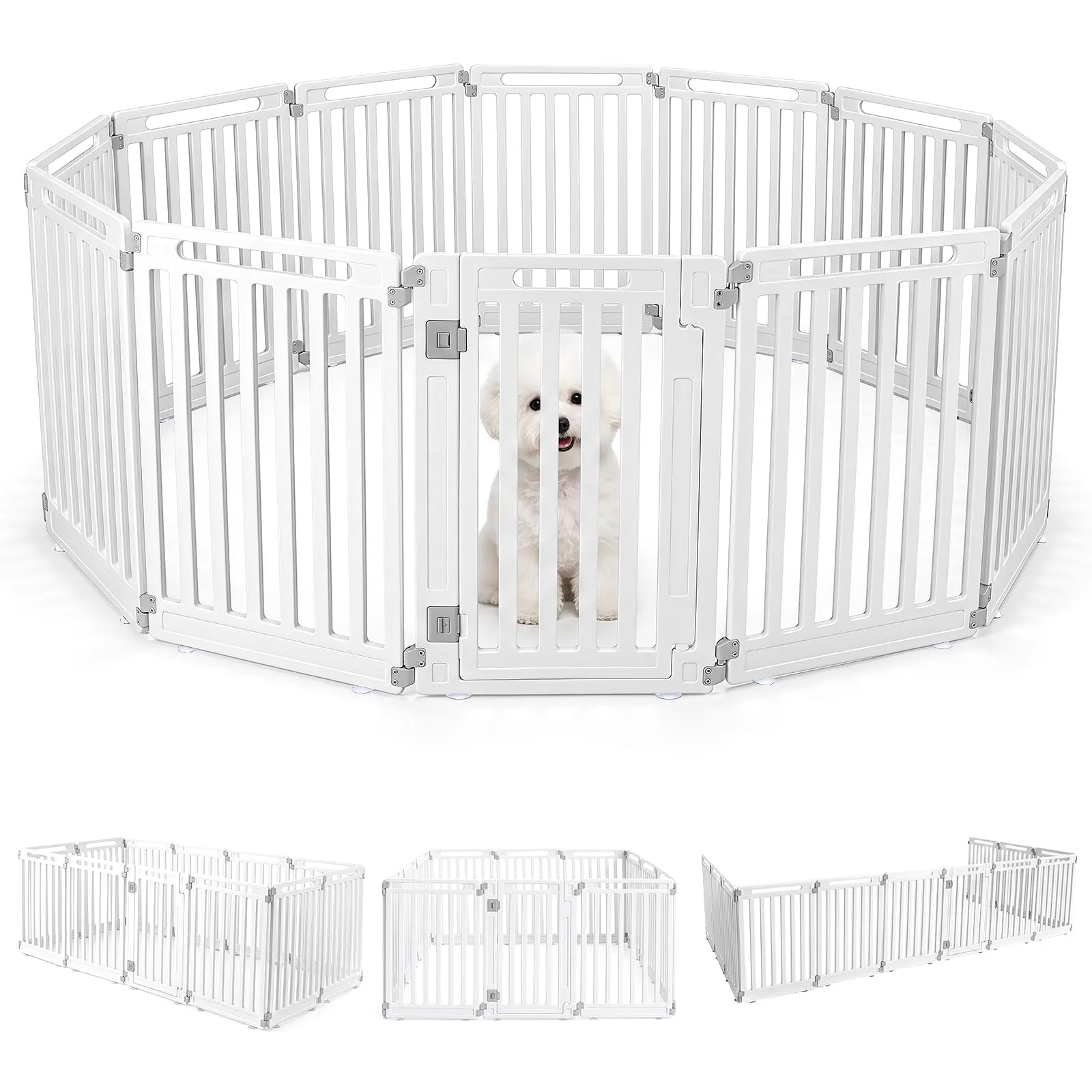 COSTWAY Recinto per Cani PortatileAlto 81cm, Bianco,12 Pannelli - immagine 1