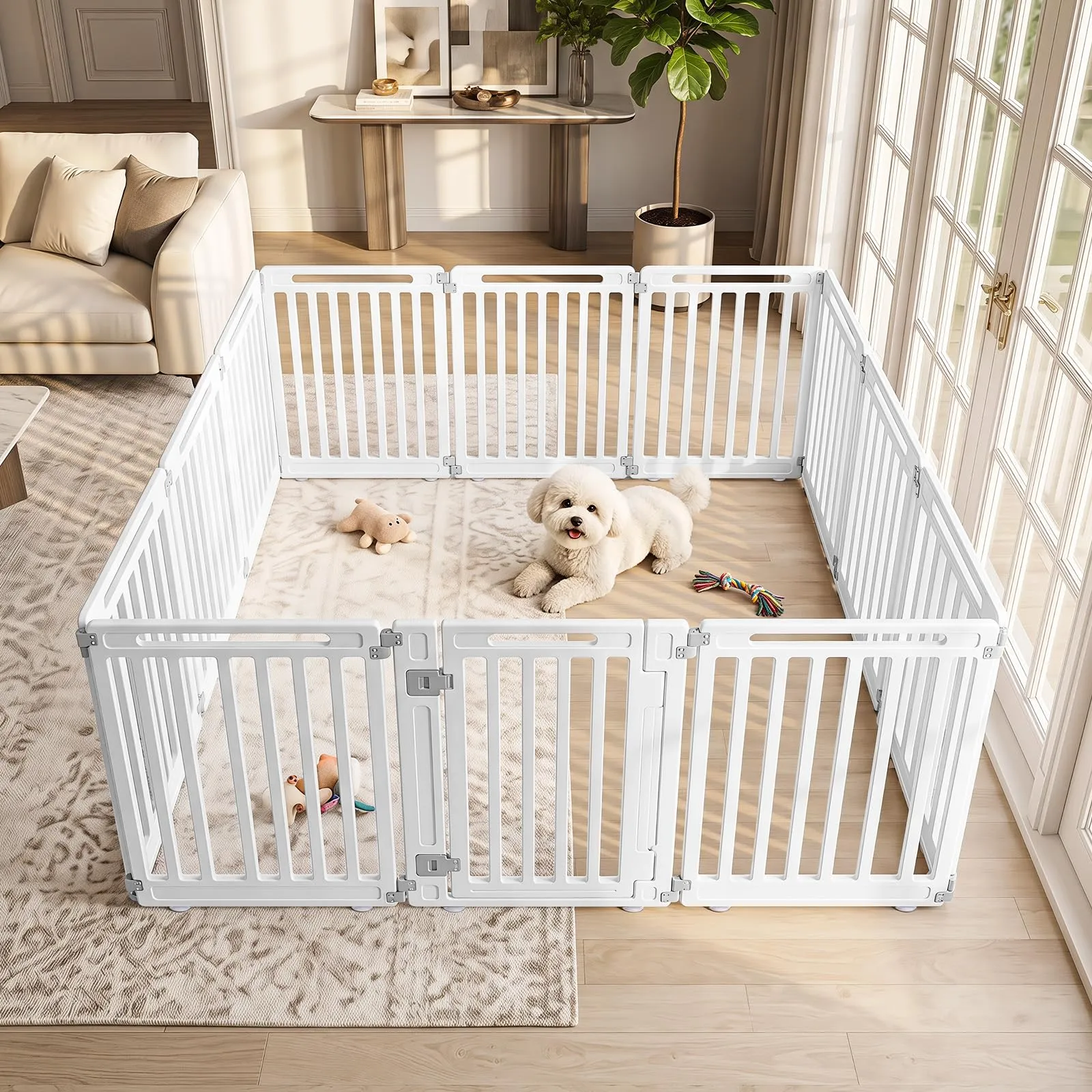 COSTWAY Recinto per Cani PortatileAlto 81cm, Bianco,12 Pannelli - immagine 2