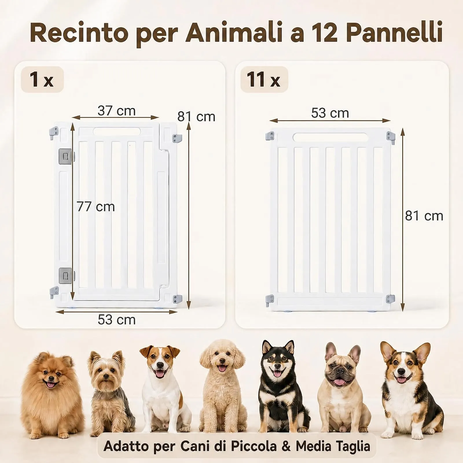 COSTWAY Recinto per Cani PortatileAlto 81cm, Bianco,12 Pannelli - immagine 3