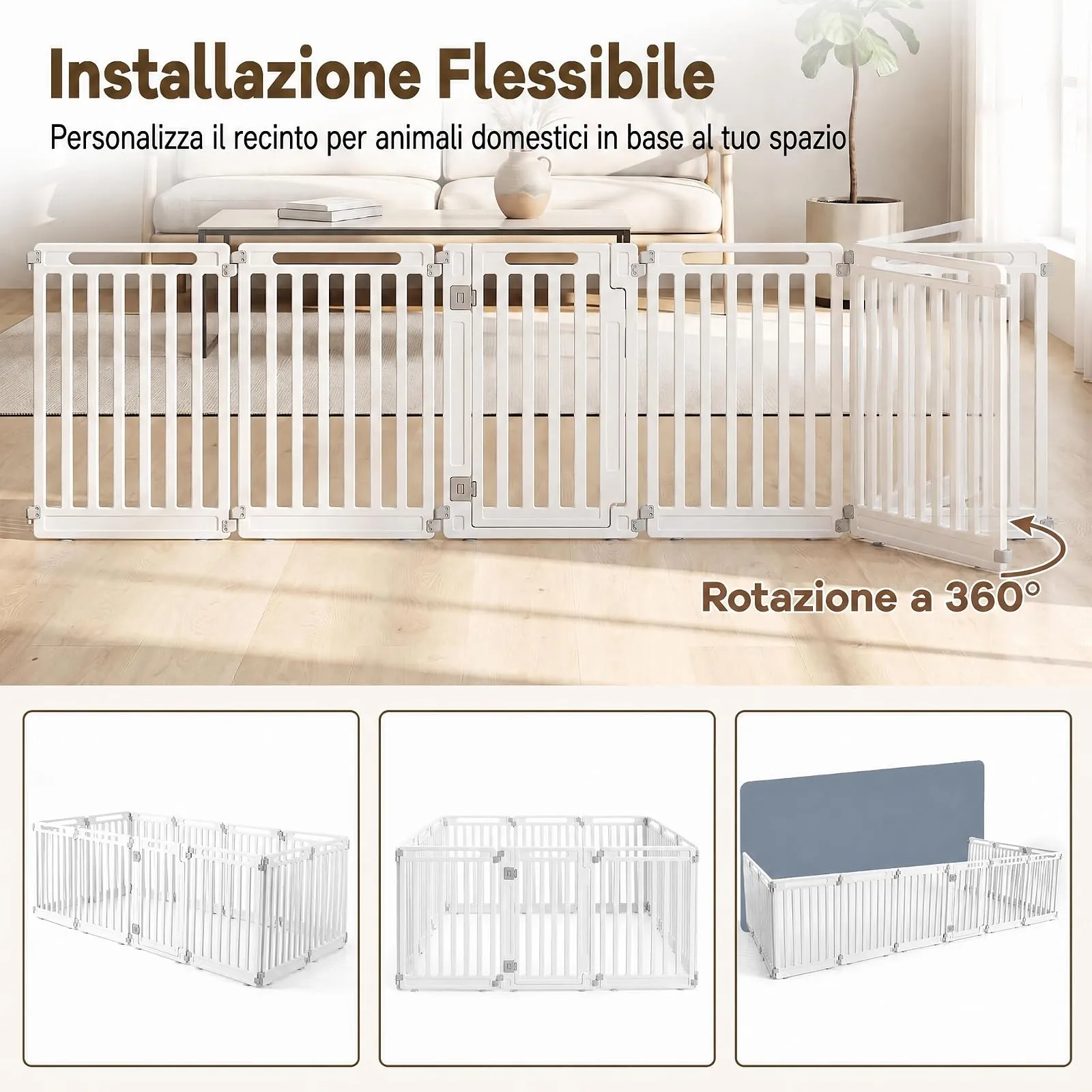 COSTWAY Recinto per Cani PortatileAlto 81cm, Bianco,12 Pannelli - immagine 5