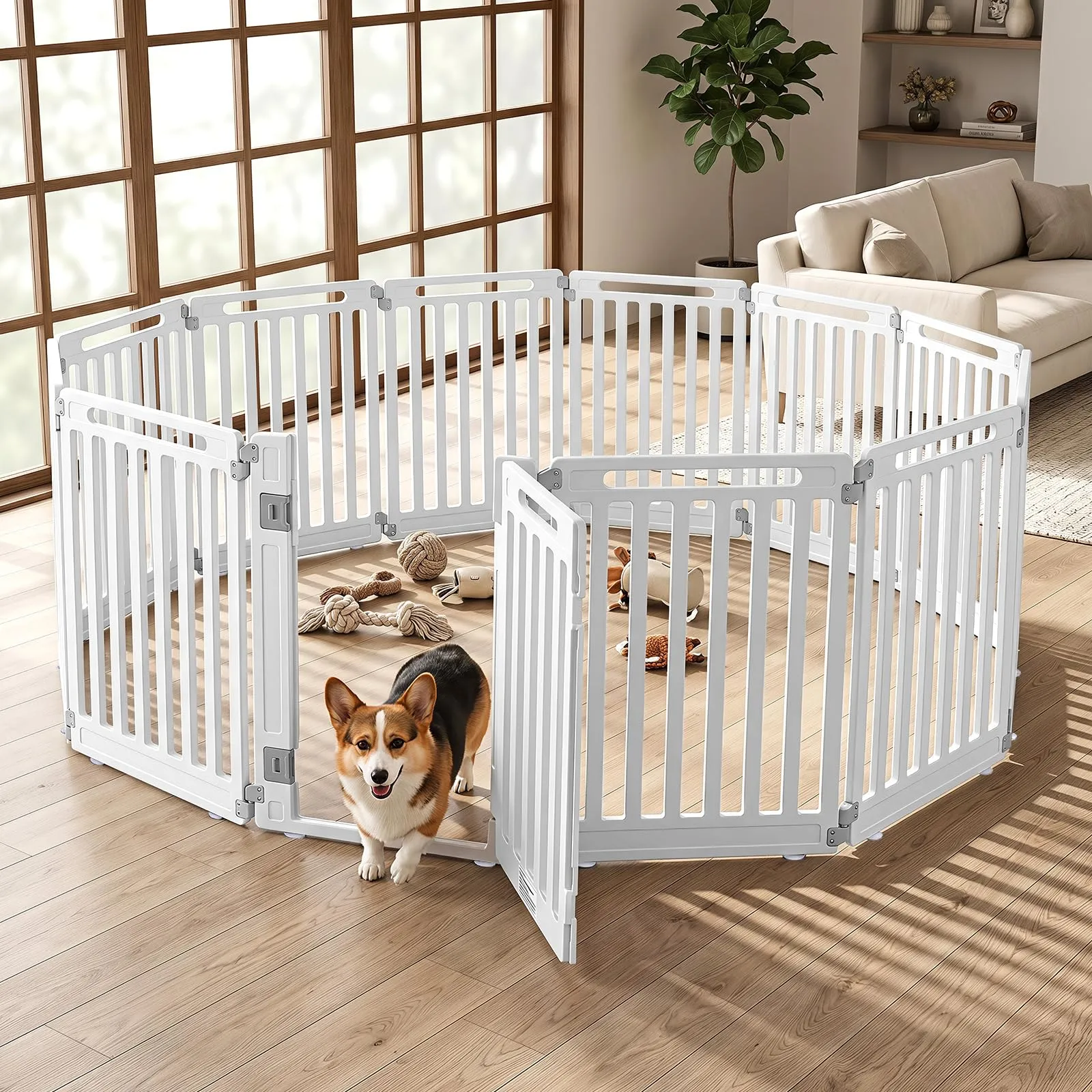 COSTWAY Recinto per Cani PortatileAlto 81cm, Bianco,12 Pannelli - immagine 6