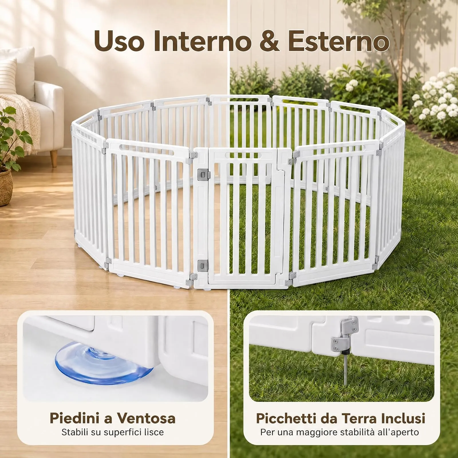 COSTWAY Recinto per Cani PortatileAlto 81cm, Bianco,12 Pannelli - immagine 7