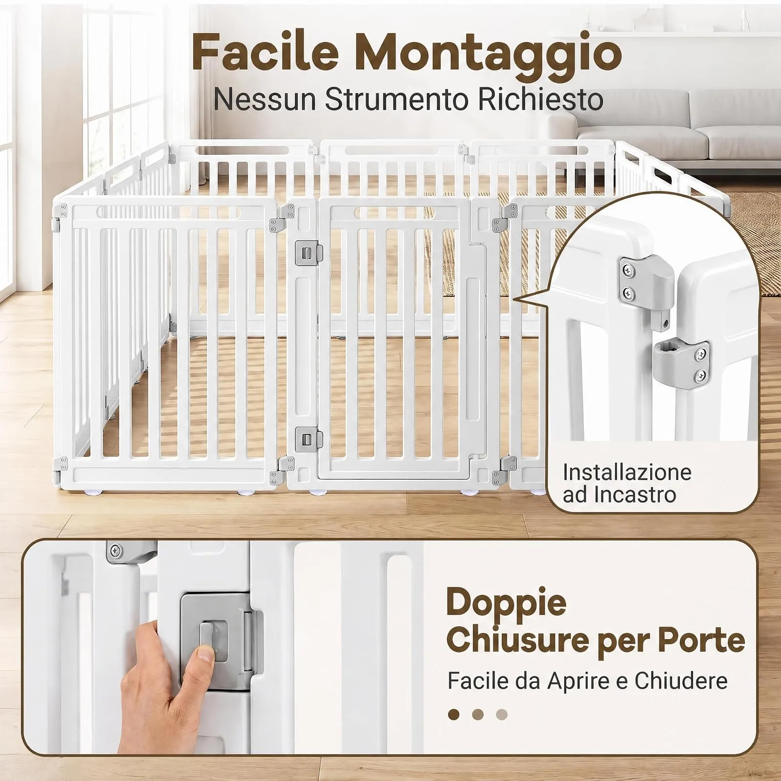 COSTWAY Recinto per Cani PortatileAlto 81cm, Bianco,12 Pannelli - immagine 8