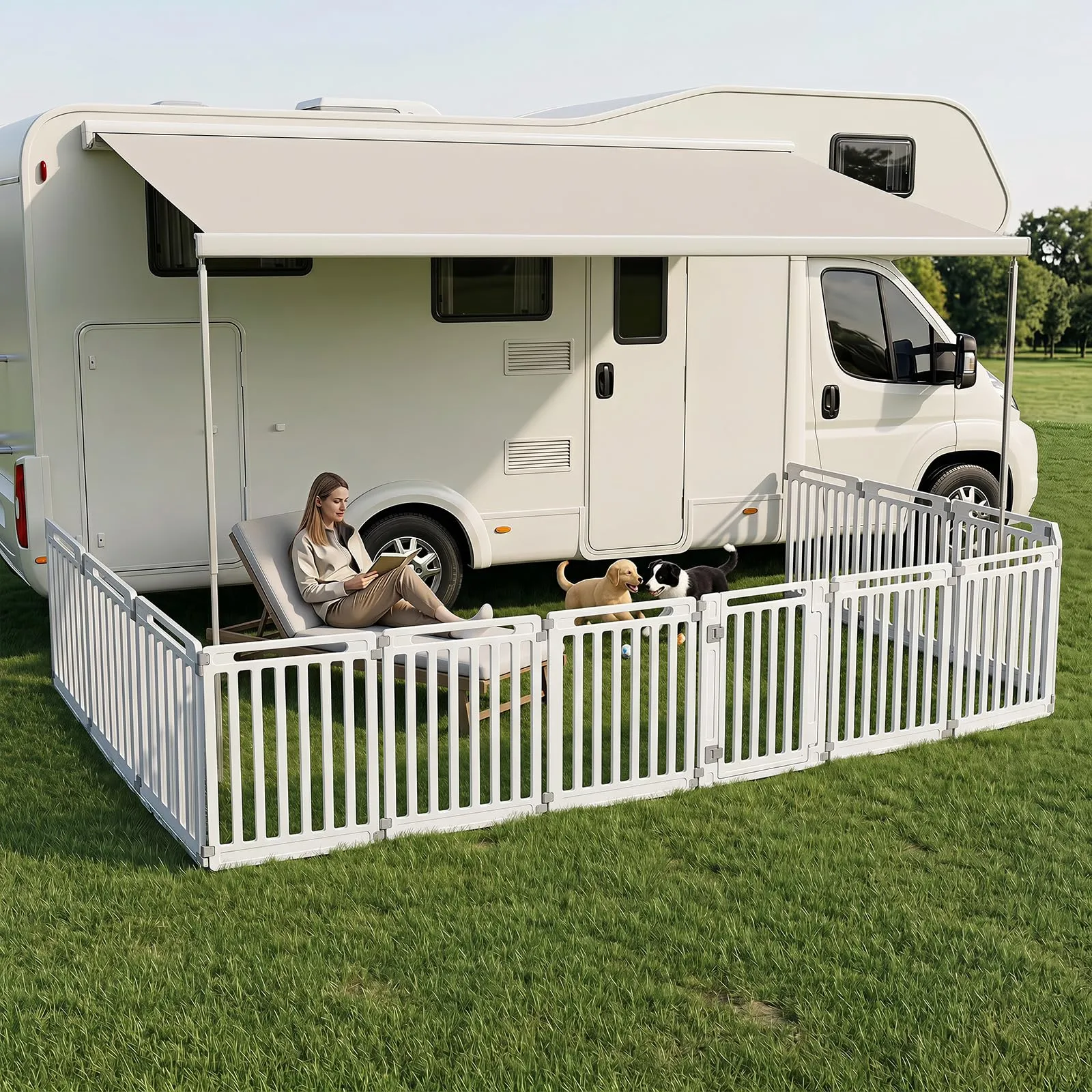 COSTWAY Recinto per Cani PortatileAlto 81cm, Bianco,12 Pannelli - immagine 9