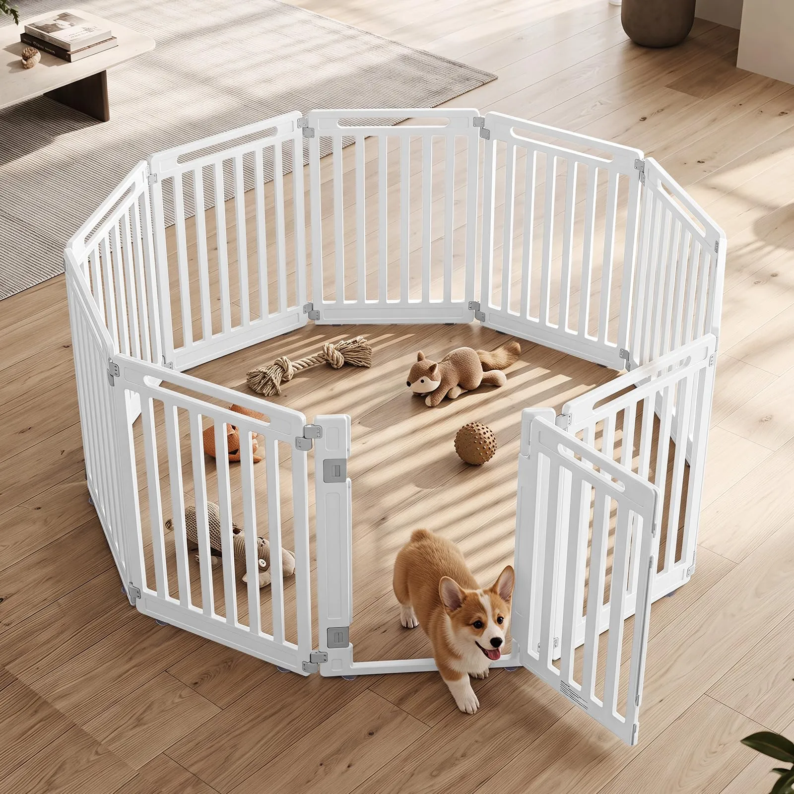 COSTWAY Recinto per Cani PortatileAlto 81cm, Bianco,10 Pannelli - immagine 2