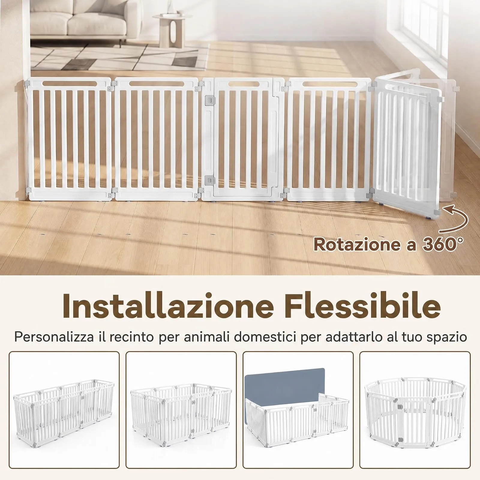 COSTWAY Recinto per Cani PortatileAlto 81cm, Bianco,10 Pannelli - immagine 5