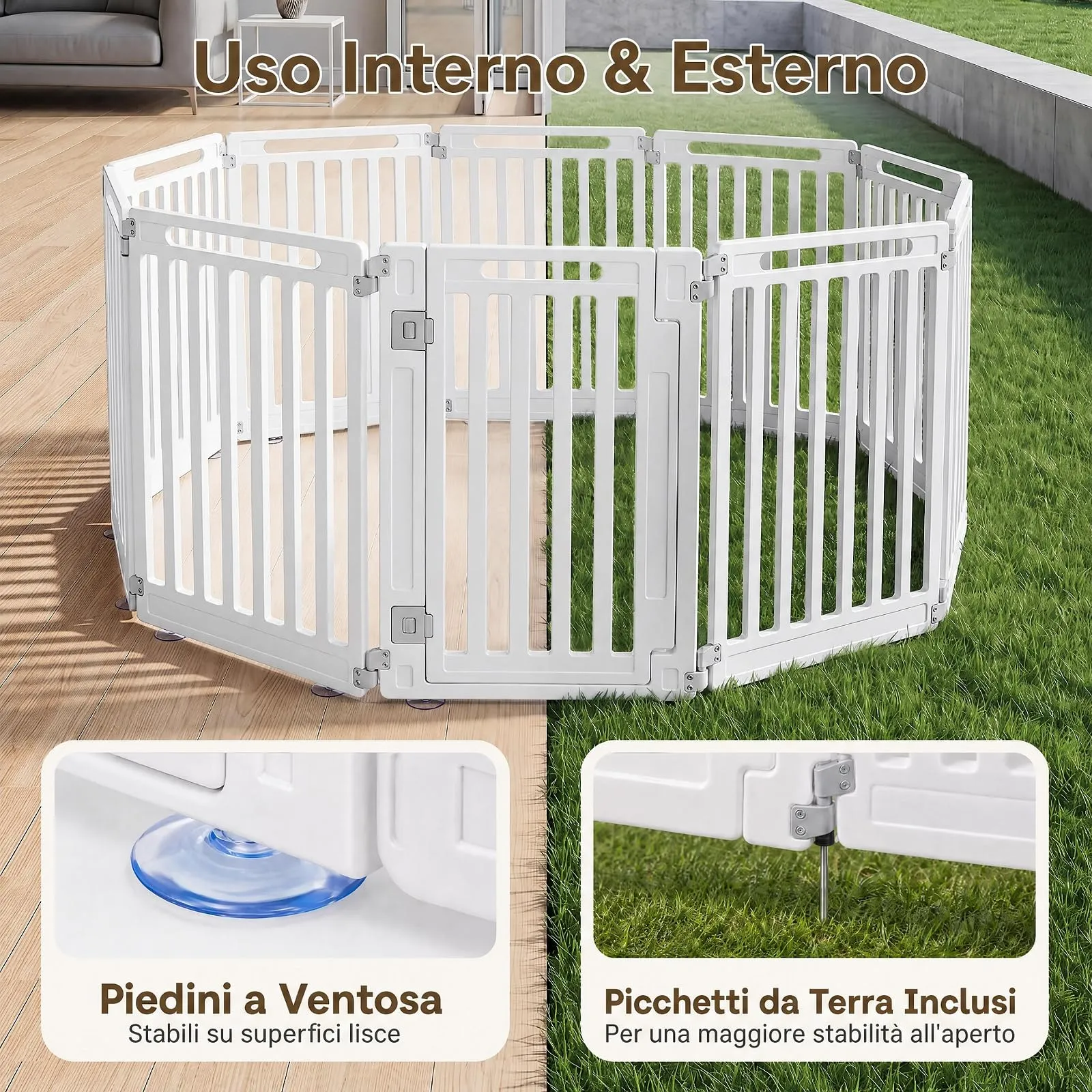 COSTWAY Recinto per Cani PortatileAlto 81cm, Bianco,10 Pannelli - immagine 6