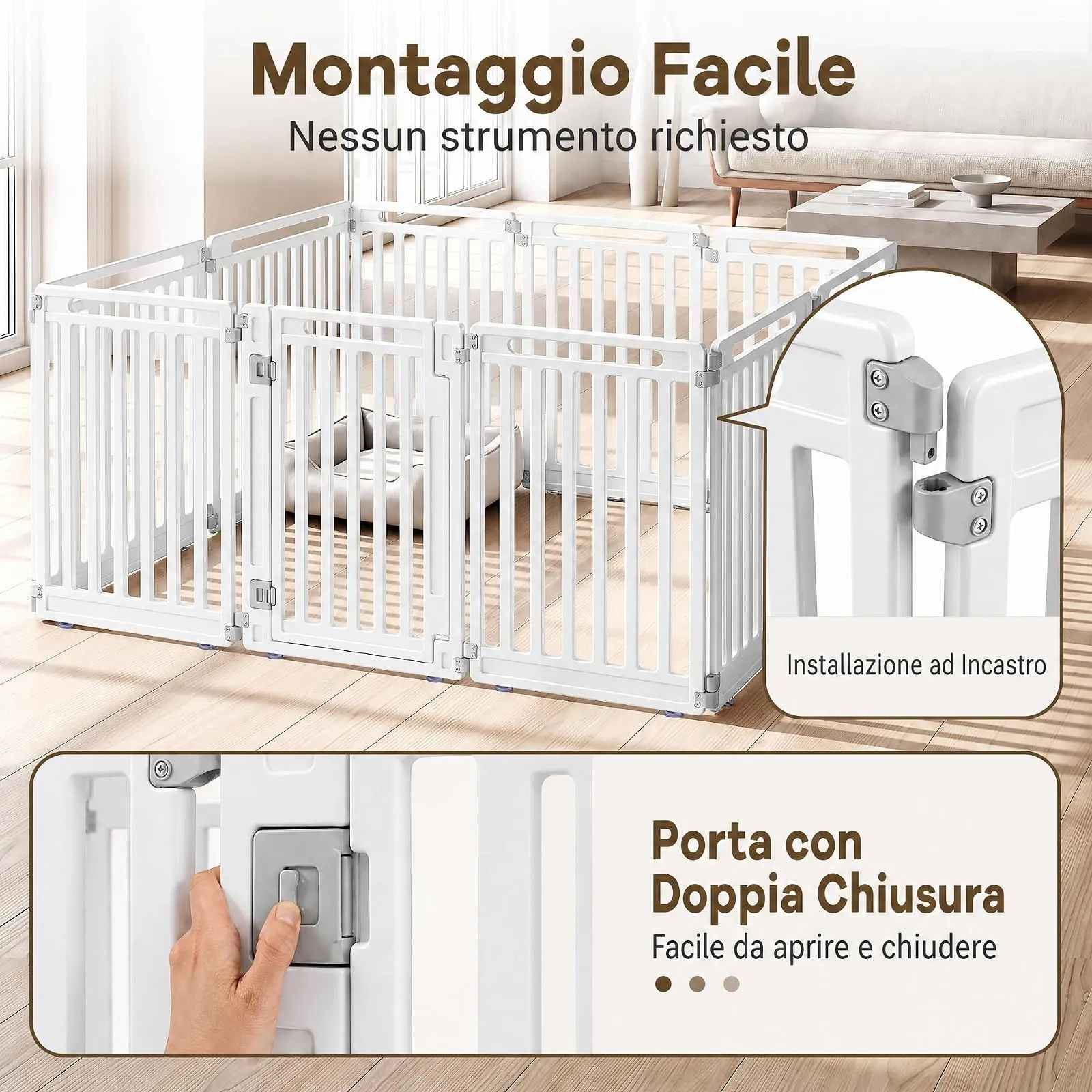 COSTWAY Recinto per Cani PortatileAlto 81cm, Bianco,10 Pannelli - immagine 7
