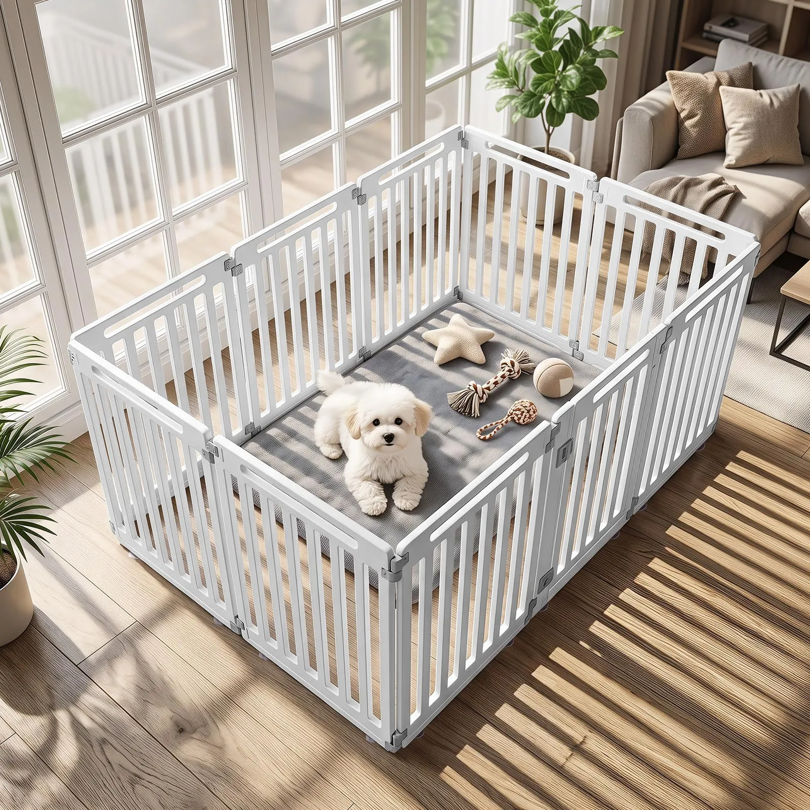 COSTWAY Recinto per Cani PortatileAlto 81cm, Bianco,10 Pannelli - immagine 8
