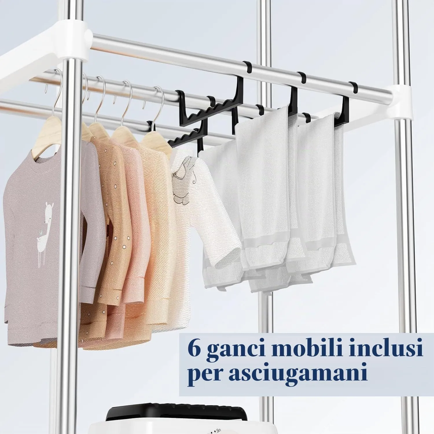 Kiseely Stendino Elettrico Asciugabiancheria Asciugatrice, Asciugatrice portatile con timer, Armadio per asciugare la biancheria da 60 pollici con grande capacità (Grigio FJ6) - immagine 3