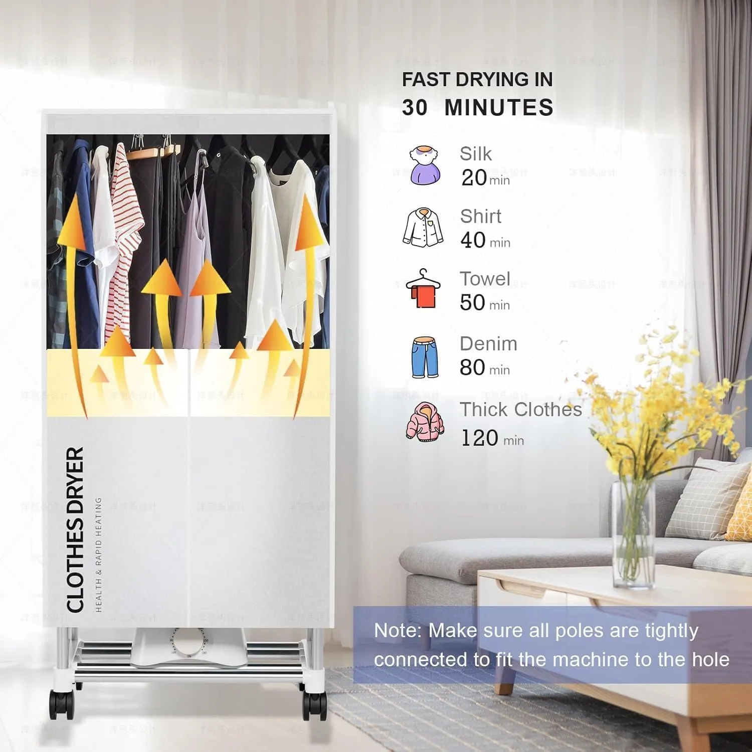 Kiseely Stendino Elettrico Asciugabiancheria Asciugatrice, Asciugatrice portatile con timer, Armadio per asciugare la biancheria da 60 pollici con grande capacità (Grigio FJ6) - immagine 5