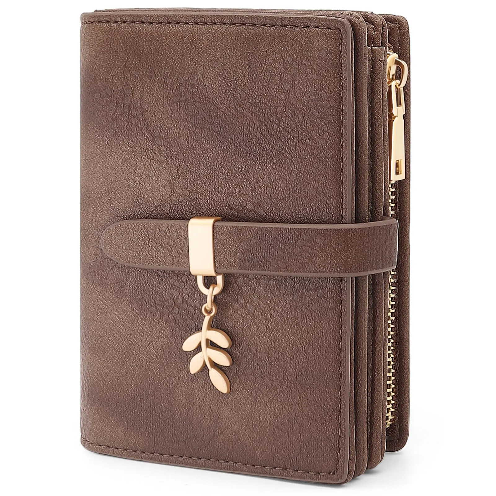 HNOOM Portafoglio Donna Piccolo, Portafogli in Pelle PU Slim Formato Corto Protezione RFID Portafoglio da Donna con Cerniera Portamonete e 19 Porta Credito Carte (Marrone Caffè) - immagine 1