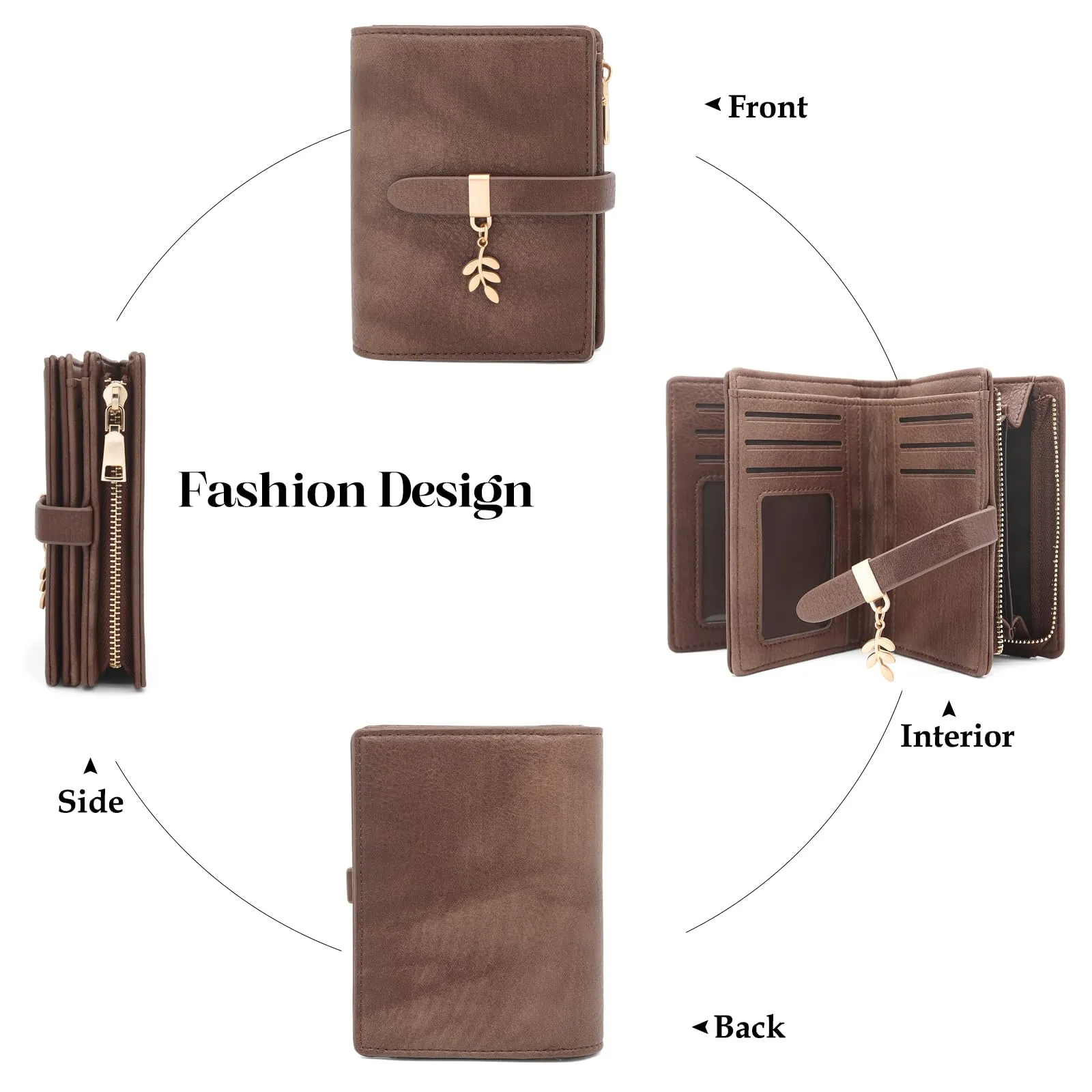 HNOOM Portafoglio Donna Piccolo, Portafogli in Pelle PU Slim Formato Corto Protezione RFID Portafoglio da Donna con Cerniera Portamonete e 19 Porta Credito Carte (Marrone Caffè) - immagine 3