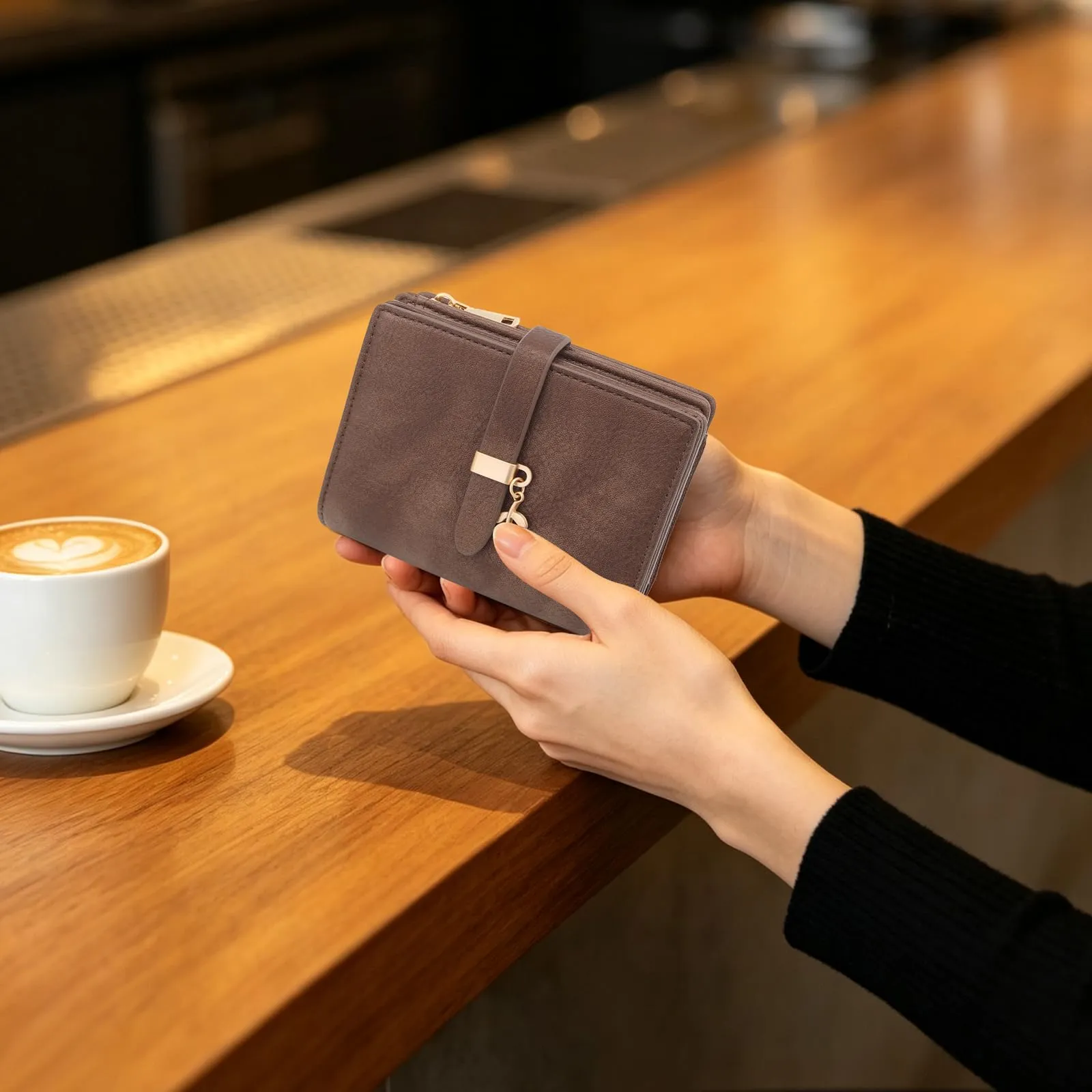 HNOOM Portafoglio Donna Piccolo, Portafogli in Pelle PU Slim Formato Corto Protezione RFID Portafoglio da Donna con Cerniera Portamonete e 19 Porta Credito Carte (Marrone Caffè) - immagine 6