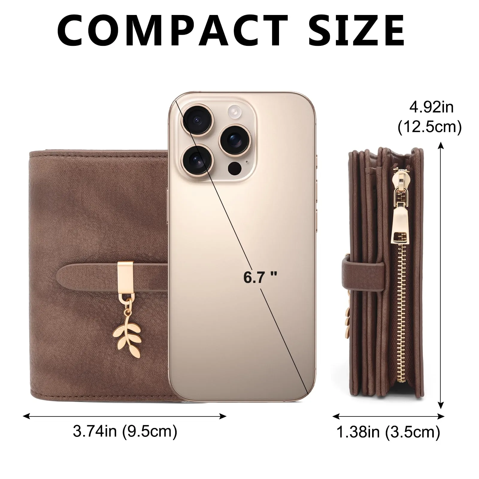HNOOM Portafoglio Donna Piccolo, Portafogli in Pelle PU Slim Formato Corto Protezione RFID Portafoglio da Donna con Cerniera Portamonete e 19 Porta Credito Carte (Marrone Caffè) - immagine 7