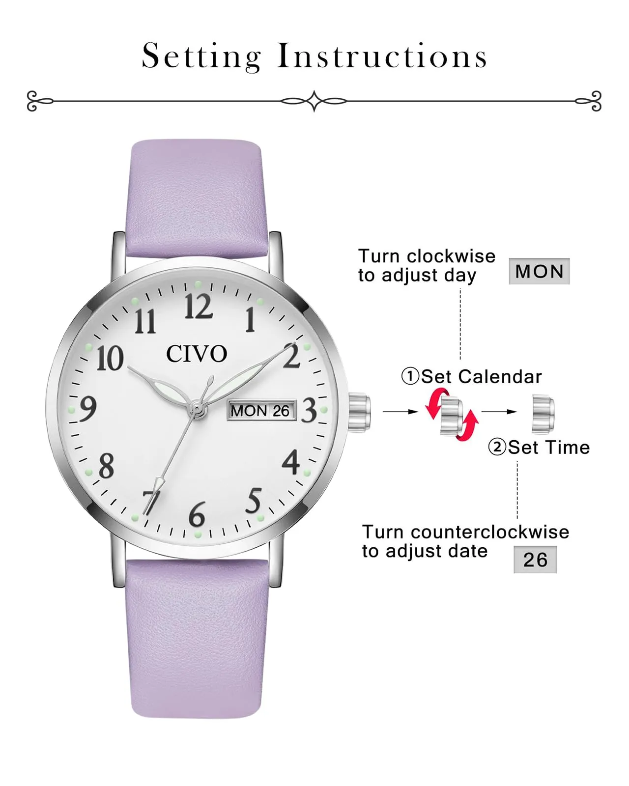 CIVO Orologio Donna Facile Lettura: Analogico 35mm Quadrante Grande Numeri - immagine 6
