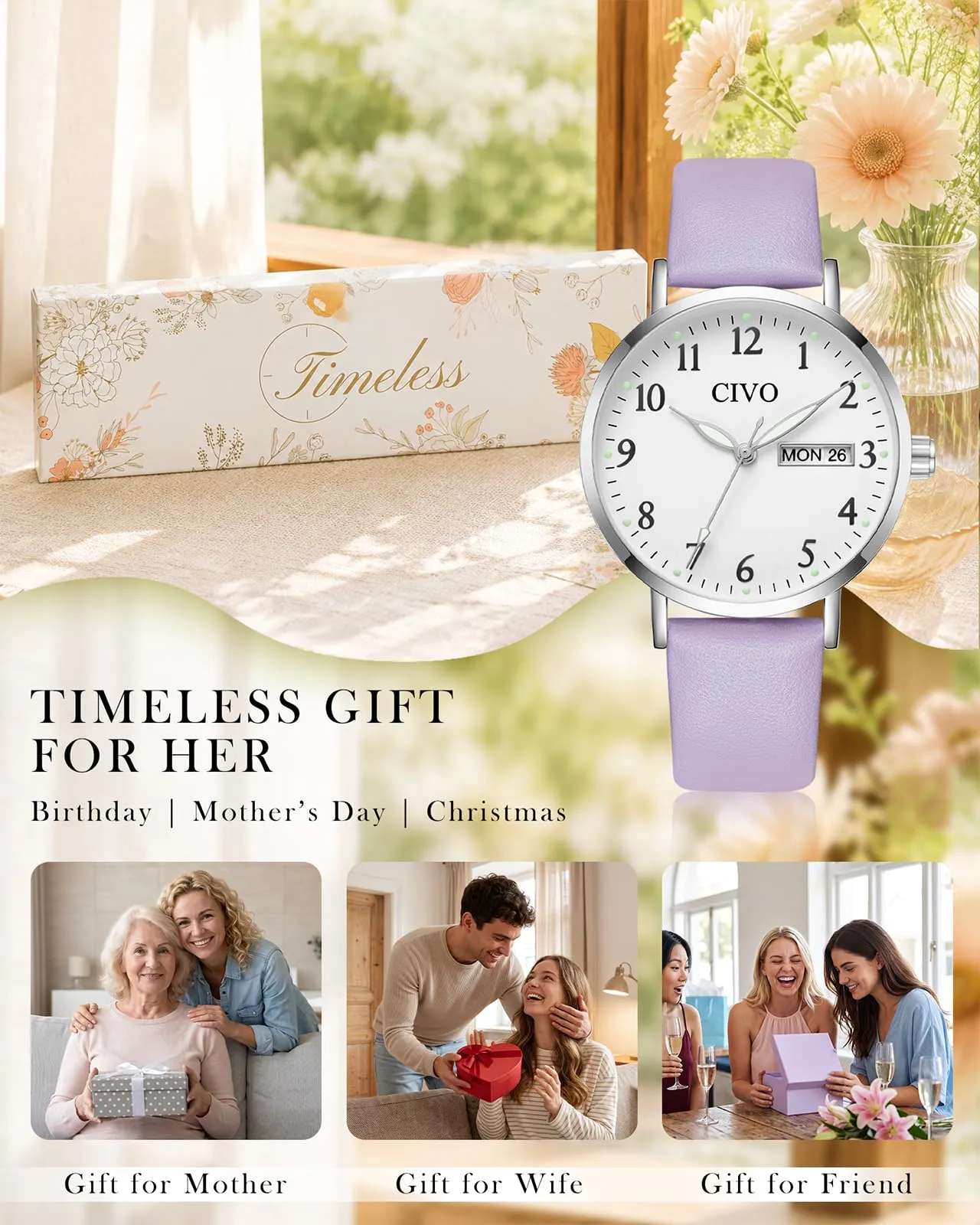 CIVO Orologio Donna Facile Lettura: Analogico 35mm Quadrante Grande Numeri - immagine 7