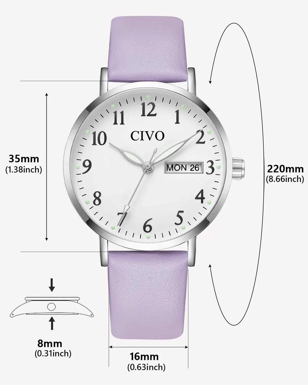 CIVO Orologio Donna Facile Lettura: Analogico 35mm Quadrante Grande Numeri - immagine 8