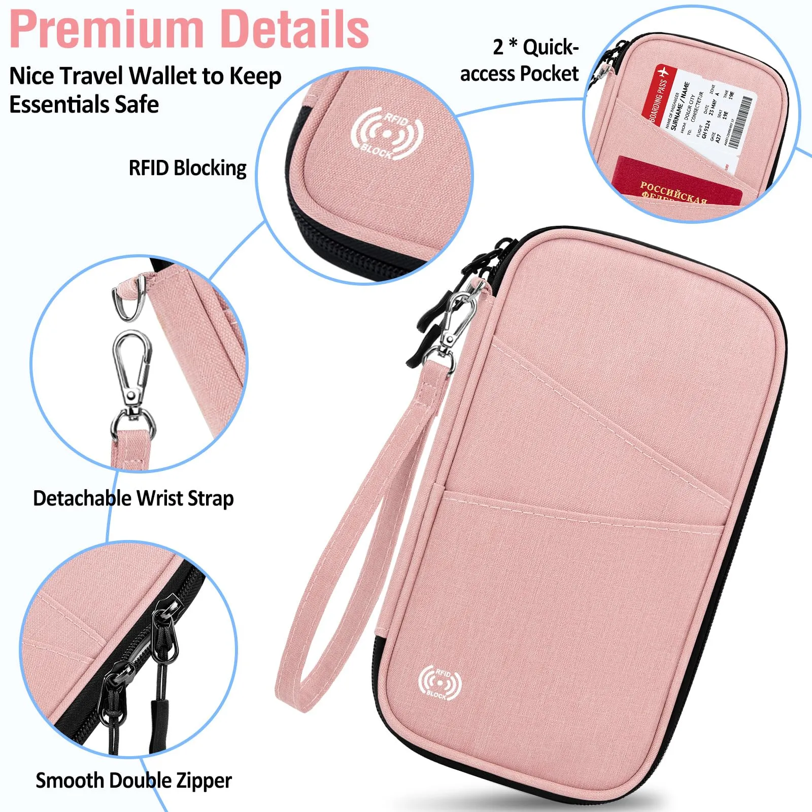 LUROON Custodia Porta Passaporti Famiglia con Protezione RFID Porta documenti da Viaggio Portafoglio Documenti & Organizer per Passaporti, Carte di credito, Carte D'Imbarco, Contanti, Monete - immagine 5