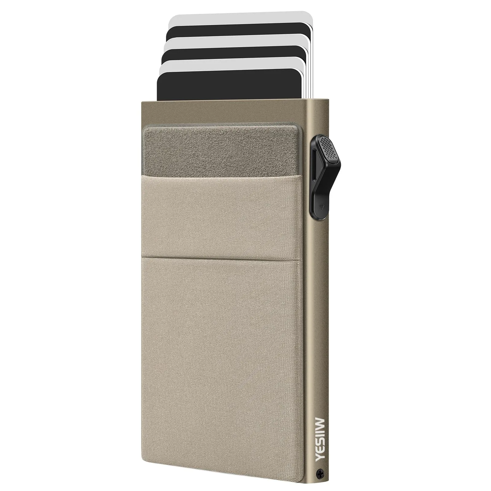 YESIIW Portafoglio sottile da uomo, porta carte di credito pop up, blocco RFID, minimalista, con tasca per soldi, porta carte di credito in metallo, per banconote, monete e carte di debito, nero - immagine 1