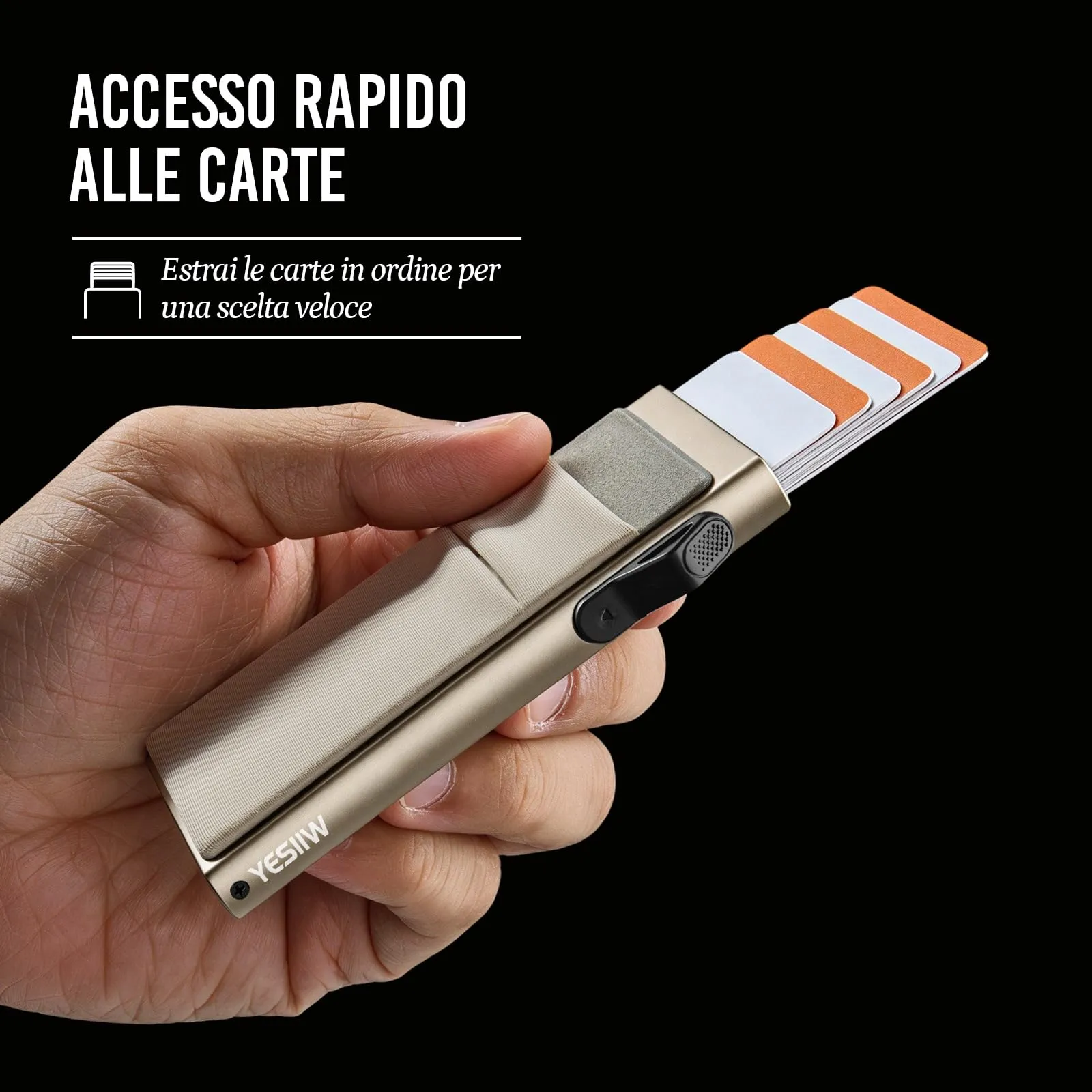 YESIIW Portafoglio sottile da uomo, porta carte di credito pop up, blocco RFID, minimalista, con tasca per soldi, porta carte di credito in metallo, per banconote, monete e carte di debito, nero - immagine 3