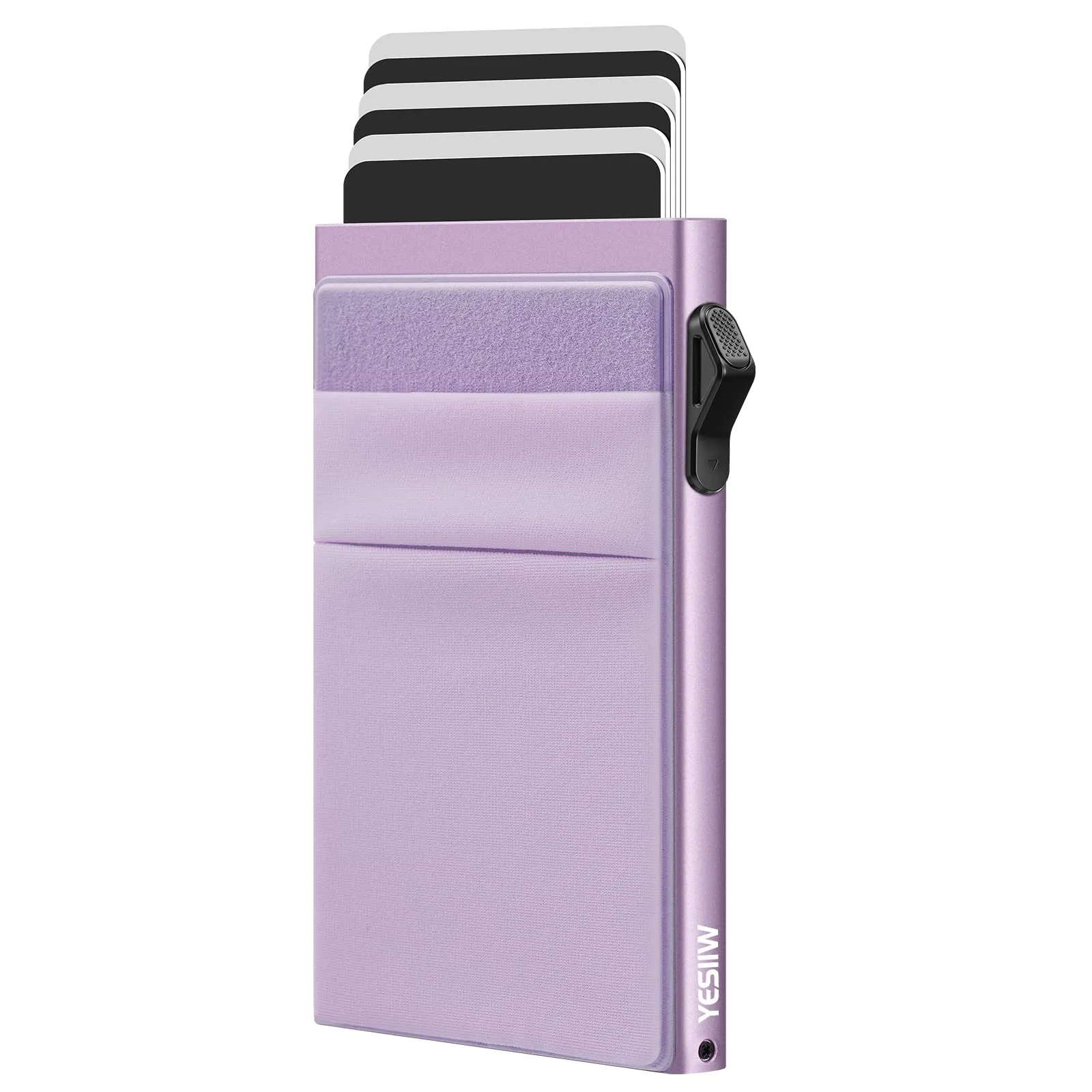 YESIIW Portafoglio sottile da uomo, porta carte di credito pop up, blocco RFID, minimalista, con tasca per soldi, porta carte di credito in metallo, per banconote, monete e carte di debito, nero - immagine 1