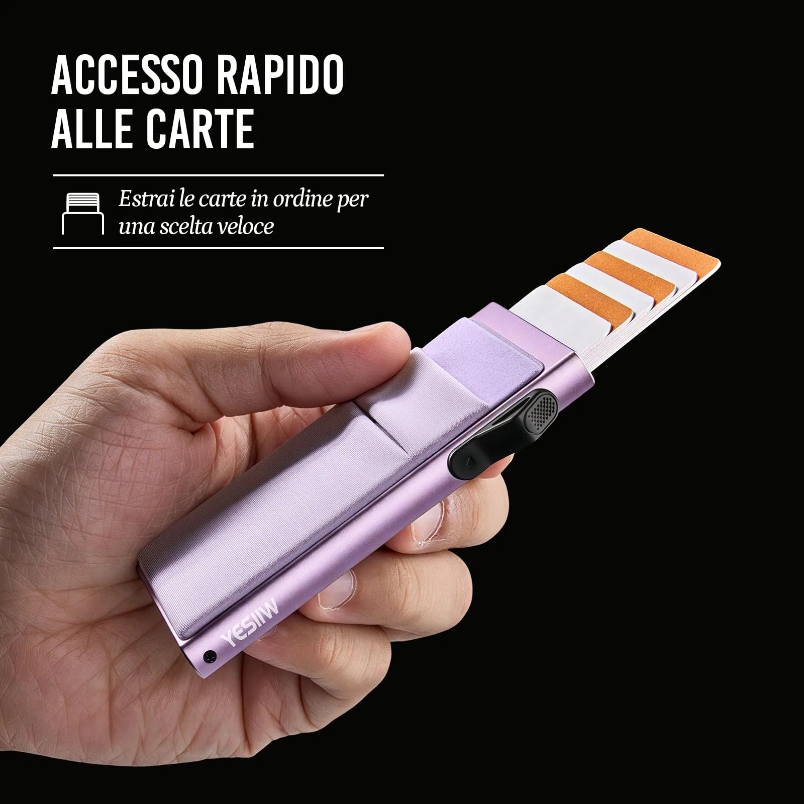 YESIIW Portafoglio sottile da uomo, porta carte di credito pop up, blocco RFID, minimalista, con tasca per soldi, porta carte di credito in metallo, per banconote, monete e carte di debito, nero - immagine 3