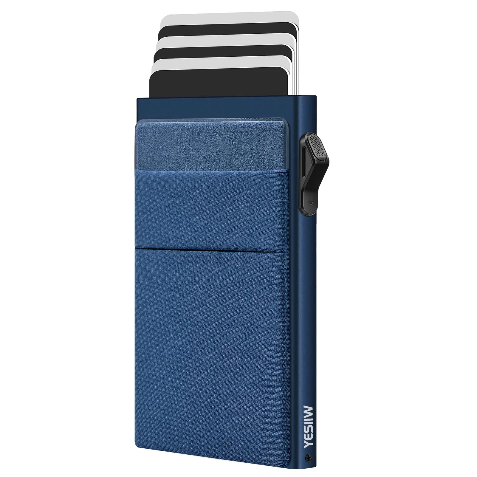 YESIIW Portafoglio sottile da uomo, porta carte di credito pop up, blocco RFID, minimalista, con tasca per soldi, porta carte di credito in metallo, per banconote, monete e carte di debito, nero - immagine 1
