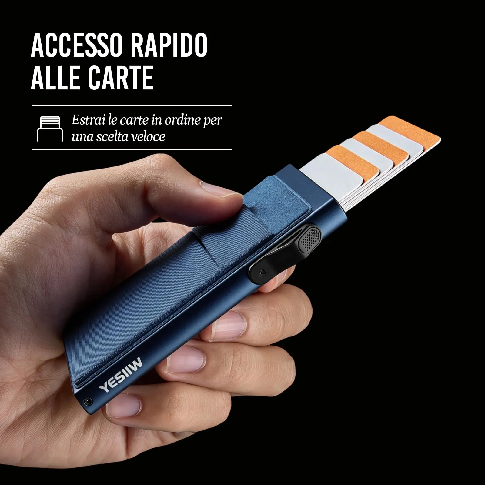 YESIIW Portafoglio sottile da uomo, porta carte di credito pop up, blocco RFID, minimalista, con tasca per soldi, porta carte di credito in metallo, per banconote, monete e carte di debito, nero - immagine 3
