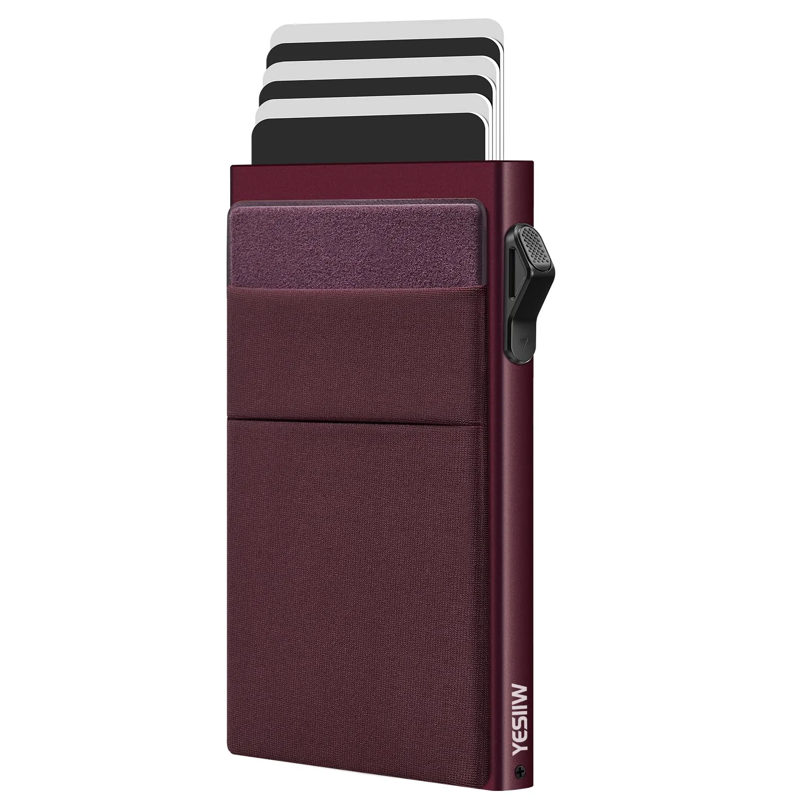 YESIIW Portafoglio sottile da uomo, porta carte di credito pop up, blocco RFID, minimalista, con tasca per soldi, porta carte di credito in metallo, per banconote, monete e carte di debito, nero - immagine 1