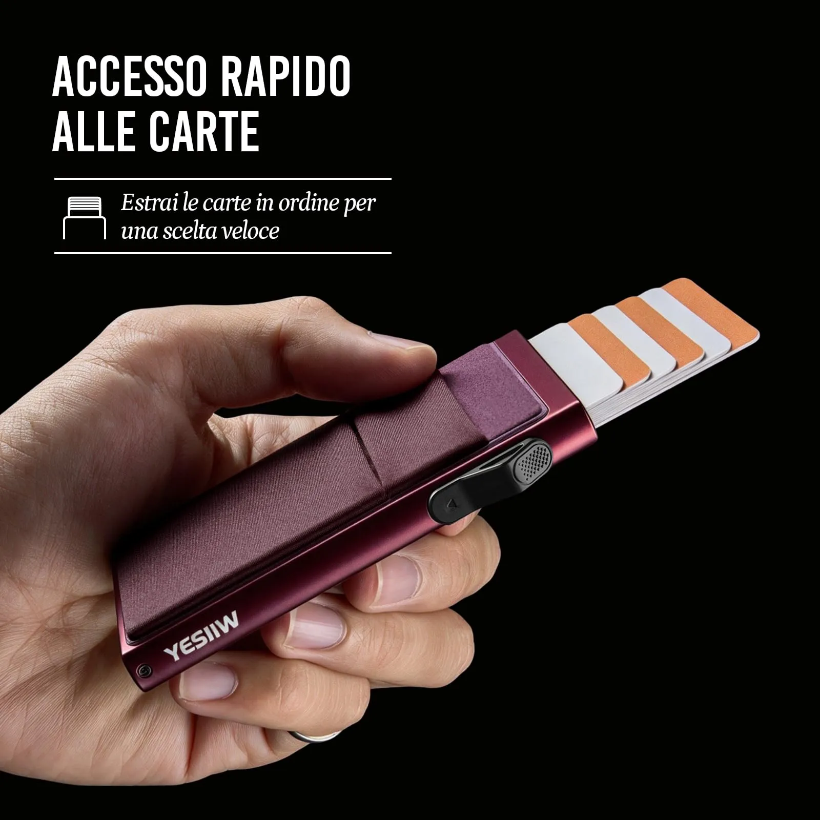 YESIIW Portafoglio sottile da uomo, porta carte di credito pop up, blocco RFID, minimalista, con tasca per soldi, porta carte di credito in metallo, per banconote, monete e carte di debito, nero - immagine 3
