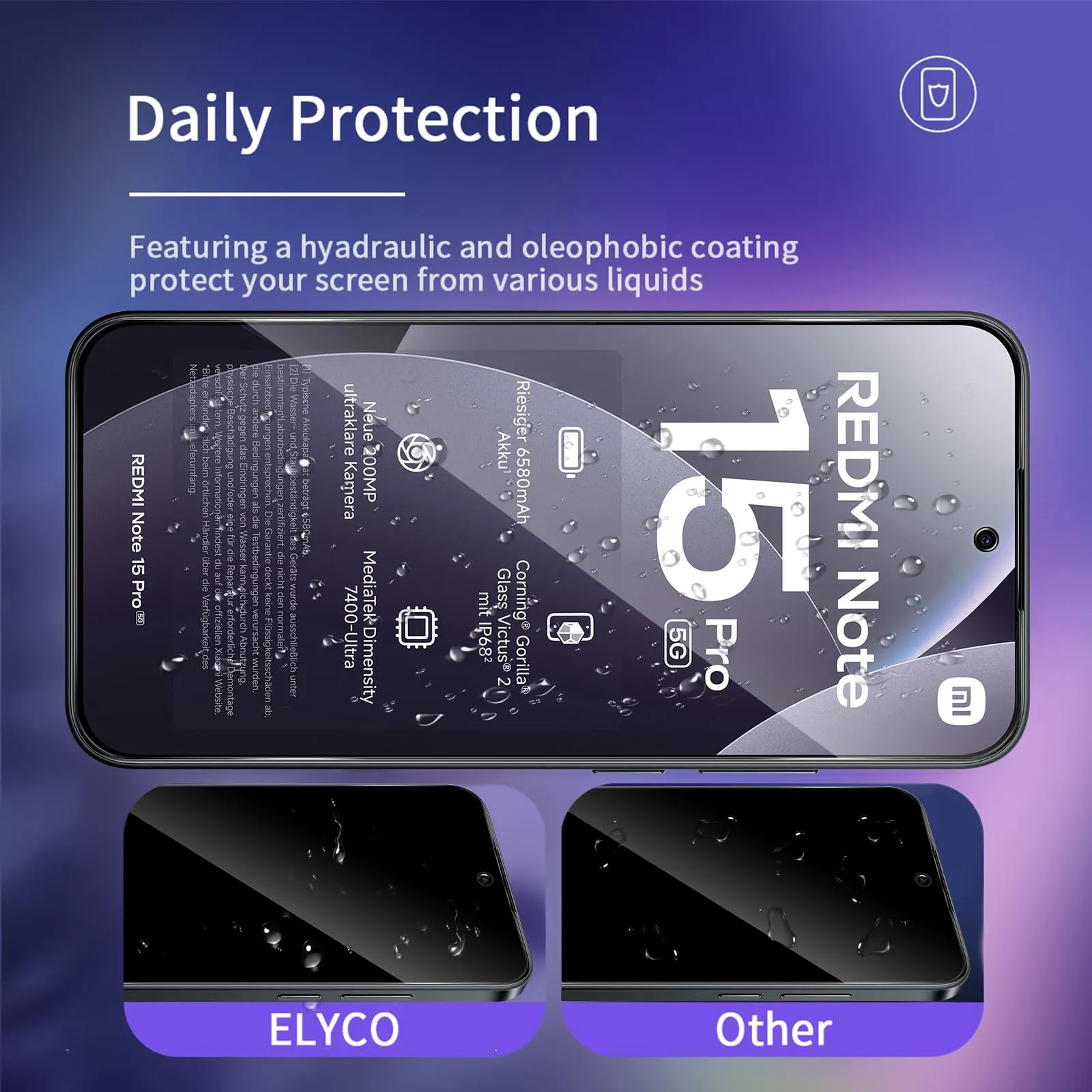 ELYCO Vetro Temperato Privacy per Xiaomi Redmi Note 15 Pro 5G, 2 Pezzi - immagine 4