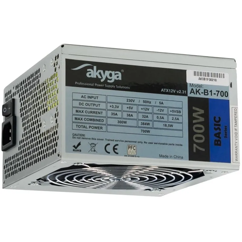 Fonte di Alimentazione Akyga 700W ATX AK-B1-700 Certificato CE Incl. Ventola 120mm - immagine 1