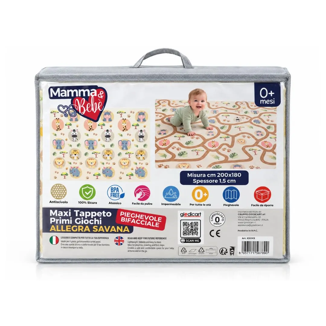 Tappeto Gioco Primi Passi Allegra Savana Pieghevole 200x180cm Spessore 15mm - immagine 8