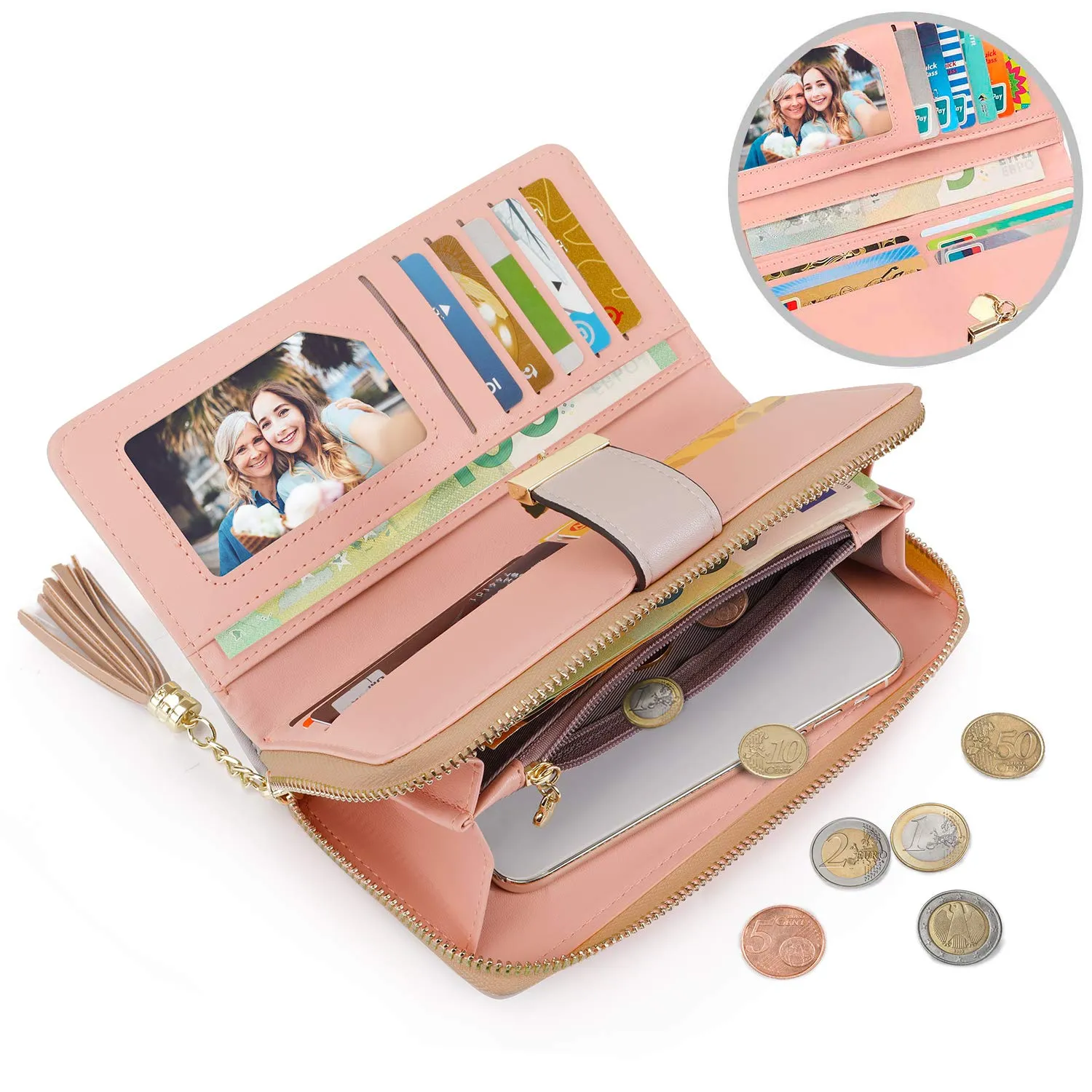 Pomelo Best Portafoglio Donna Cerniera Lungo con Pendente Portamonete Chiusura con Cerniera - Ideale Regali per Donna (confezione regalo beige) - immagine 2