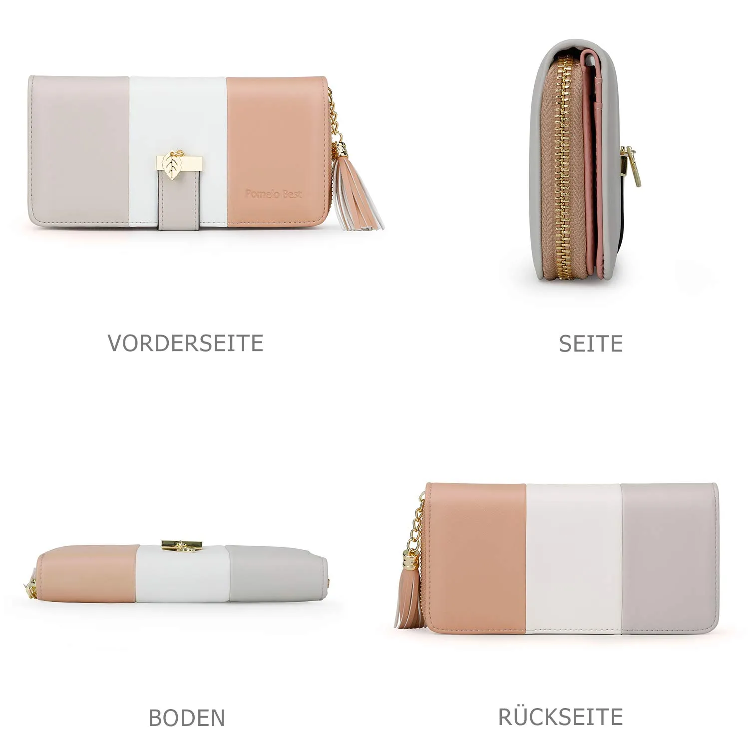 Pomelo Best Portafoglio Donna Cerniera Lungo con Pendente Portamonete Chiusura con Cerniera - Ideale Regali per Donna (confezione regalo beige) - immagine 3