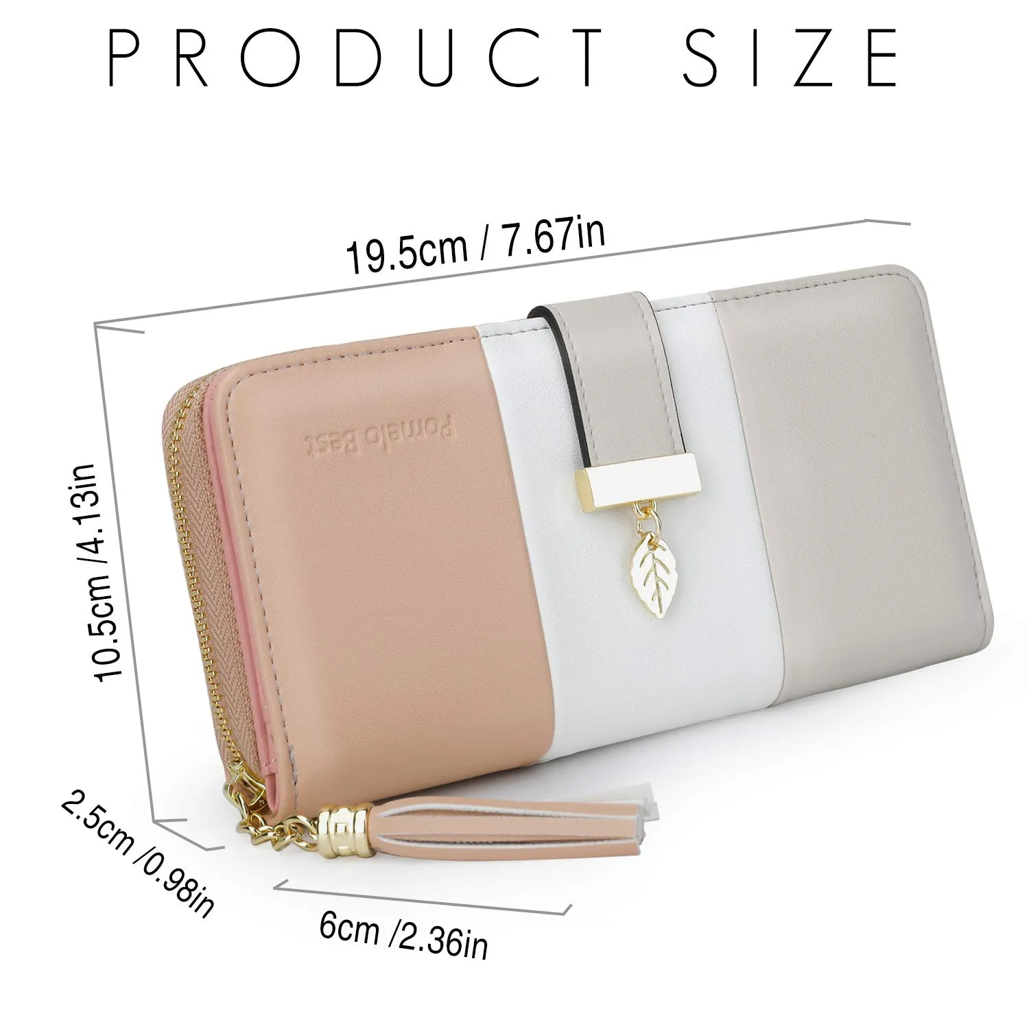 Pomelo Best Portafoglio Donna Cerniera Lungo con Pendente Portamonete Chiusura con Cerniera - Ideale Regali per Donna (confezione regalo beige) - immagine 4