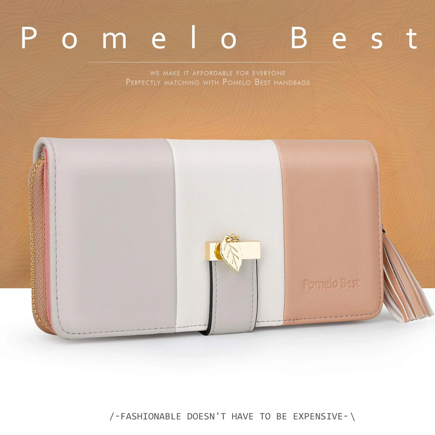 Pomelo Best Portafoglio Donna Cerniera Lungo con Pendente Portamonete Chiusura con Cerniera - Ideale Regali per Donna (confezione regalo beige) - immagine 5
