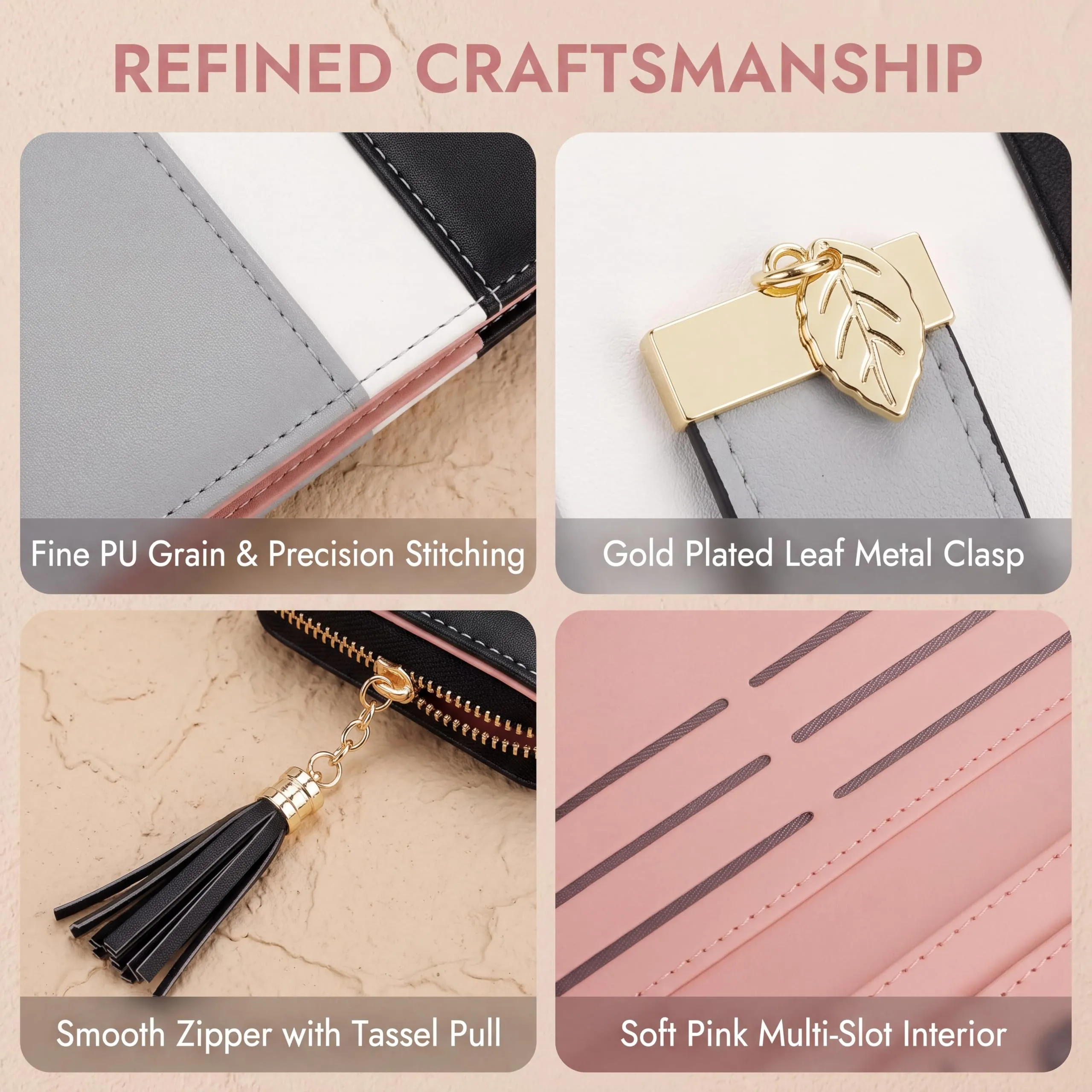 Pomelo Best Portafoglio Donna Cerniera Lungo con Pendente Portamonete Chiusura con Cerniera - Ideale Regali per Donna (confezione regalo nera) - immagine 3
